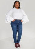 Tiered Sleeve Cotton Blend Shirt