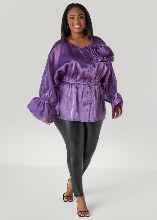 Plus Size Rosette Organza Blouse