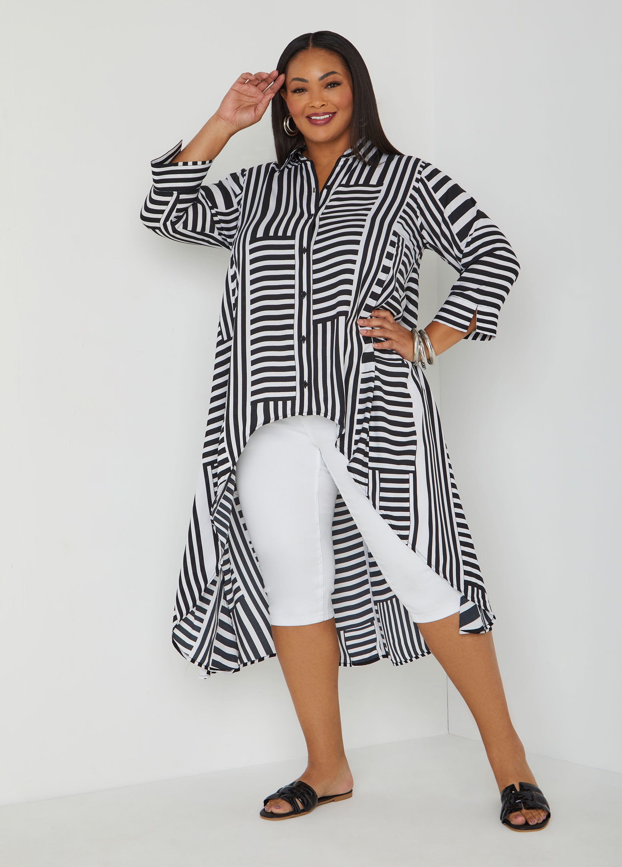 Plus Size Hi Low Striped Shirt