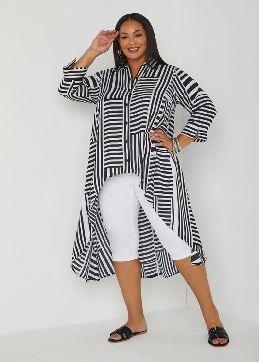 Plus Size Hi Low Striped Shirt