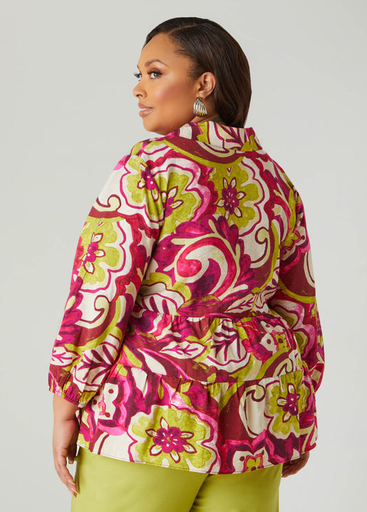 Textured Floral Print Blouse