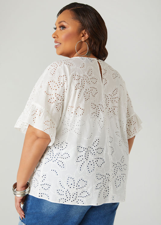 Bow Embellished Eyelet Blouse