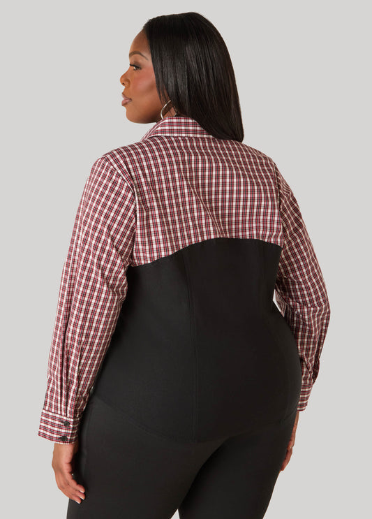 Corset Paneled Plaid Shirt