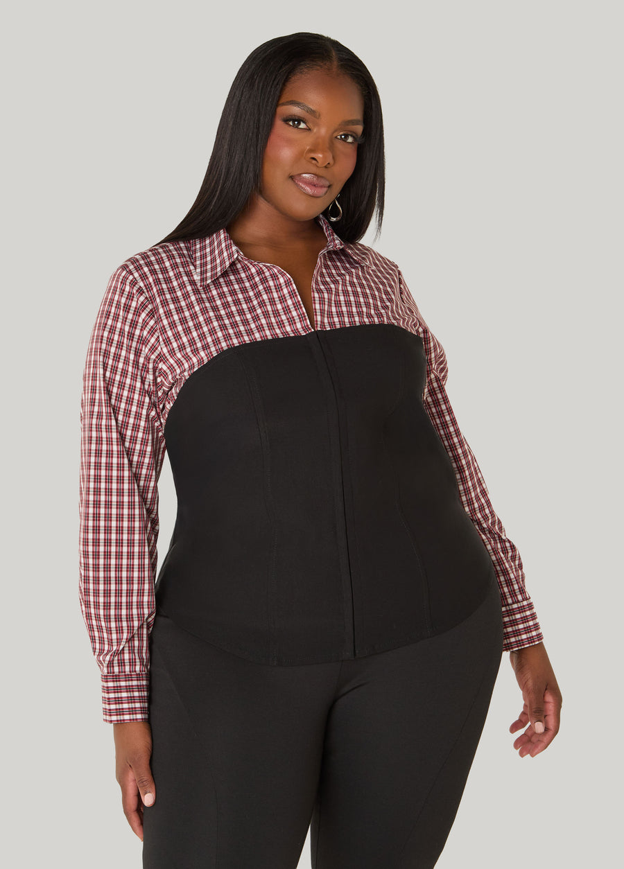 Corset Paneled Plaid Shirt