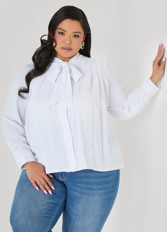 Pleated Tie Neck Shirt