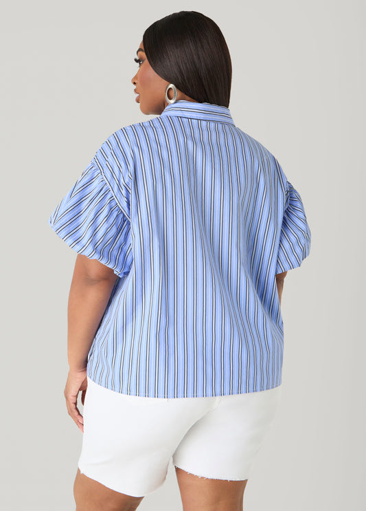 Striped Puff Sleeved Shirt