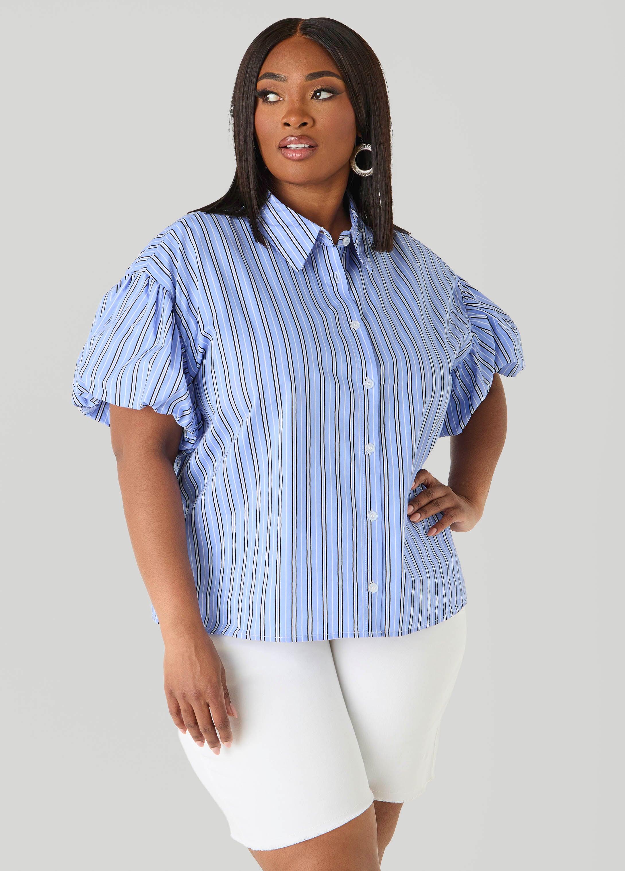 Striped Puff Sleeved Shirt
