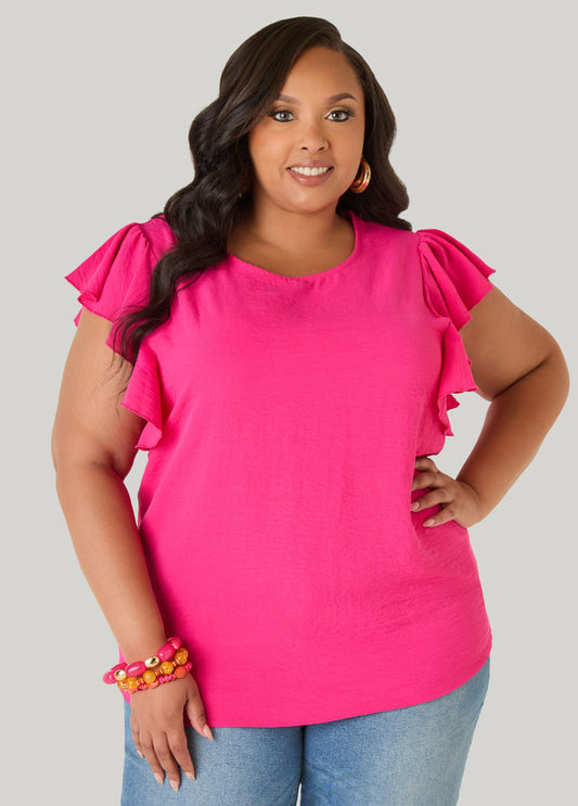 Textured Ruffle Sleeved Top