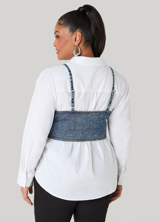 Layered Denim Bralette Shirt