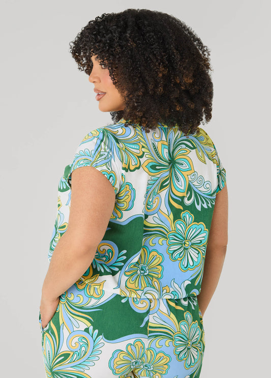 Printed Button Front Cropped Shirt