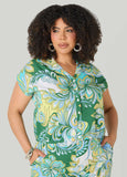 Printed Button Front Cropped Shirt