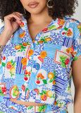Printed Button Front Cropped Shirt