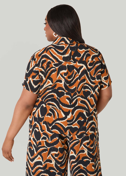 Printed Boxy Cropped Shirt