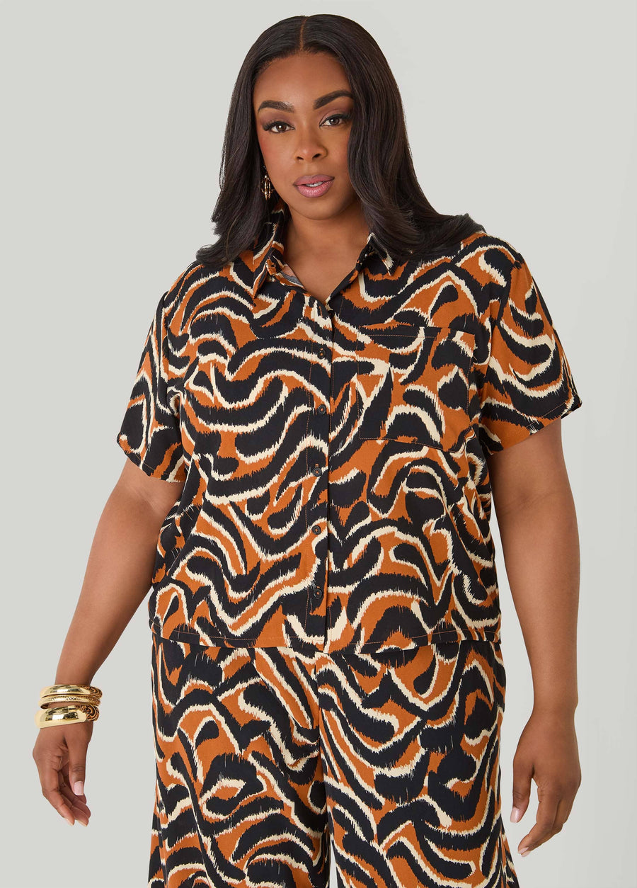 Printed Boxy Cropped Shirt