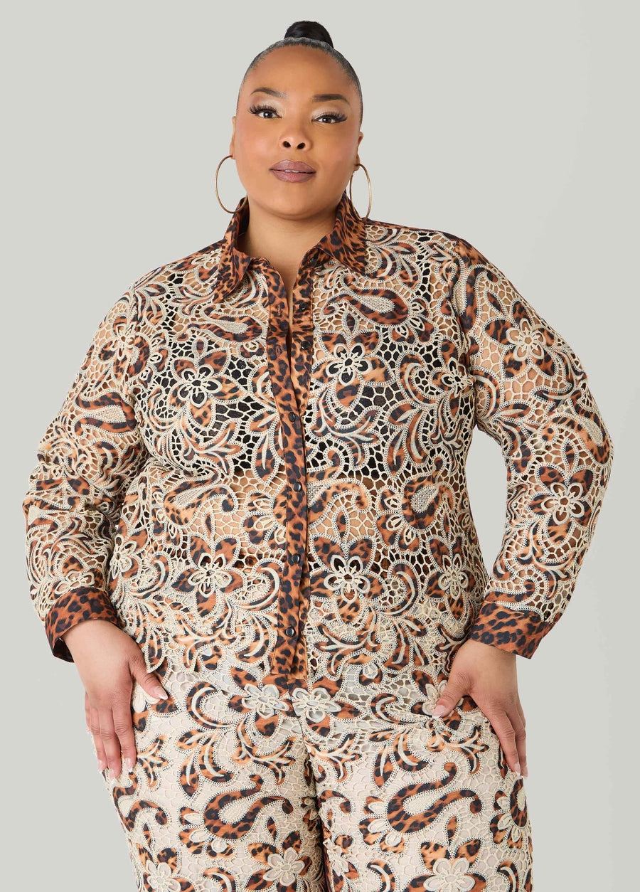 Leopard Print Corded Lace Shirt