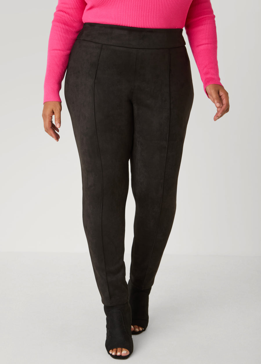 Pintucked Faux Suede Leggings