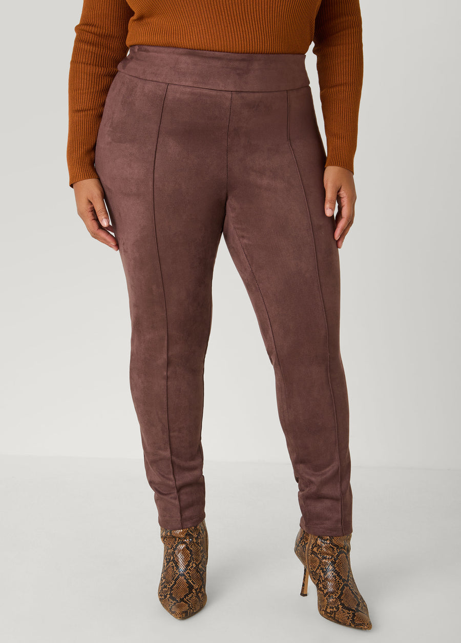 Pintucked Faux Suede Leggings