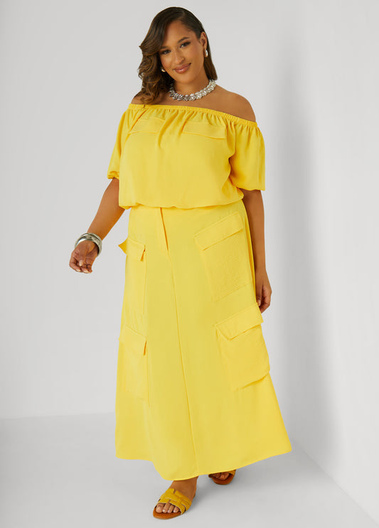 Textured Maxi Cargo Skirt