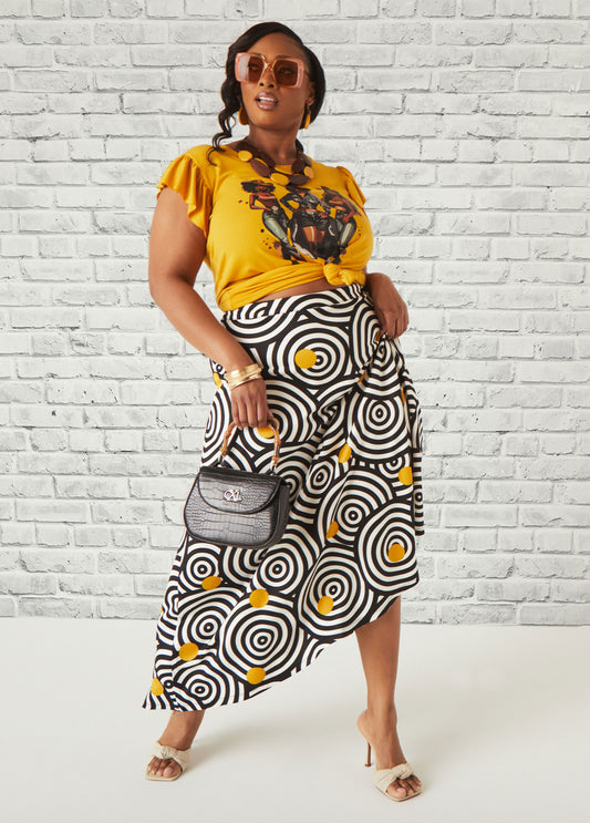 Circle Print Scuba Maxi Skirt