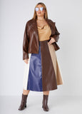Colorblock Faux Leather Midi Skirt