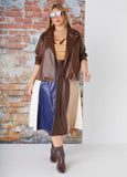 Colorblock Faux Leather Midi Skirt