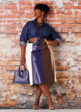 Plus Size Midi Skirts Colorblock Vegan Leather Skirt