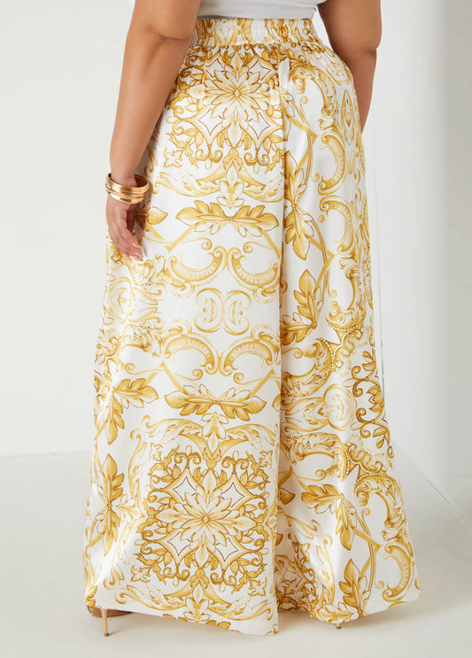 Baroque Print Wide Leg Pants