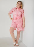 Plus Size Belted Floral Lace Shorts