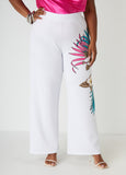 Plus Size Tropical Print Wide Leg Pants