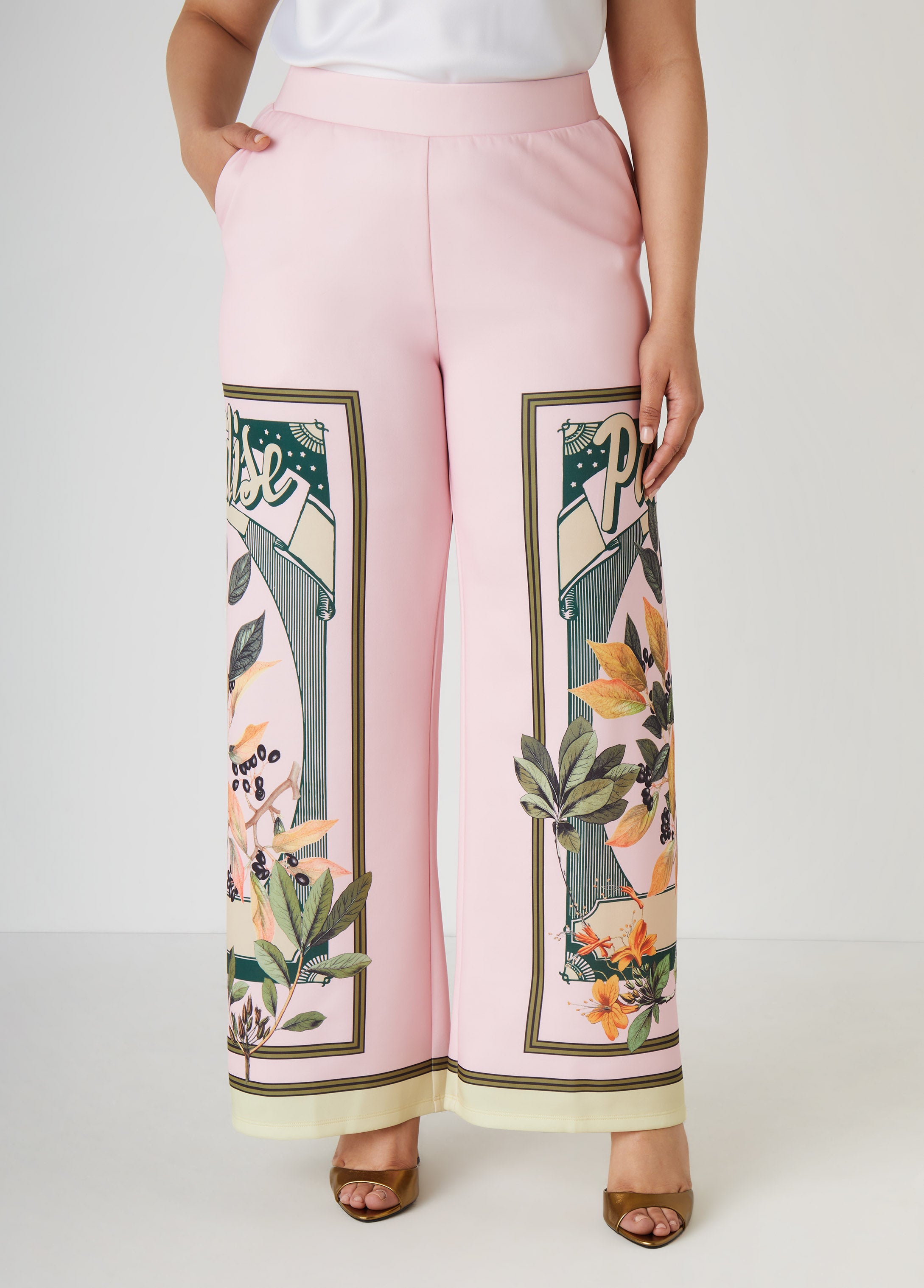 Plus Size Paradise Print Wide Leg Pants