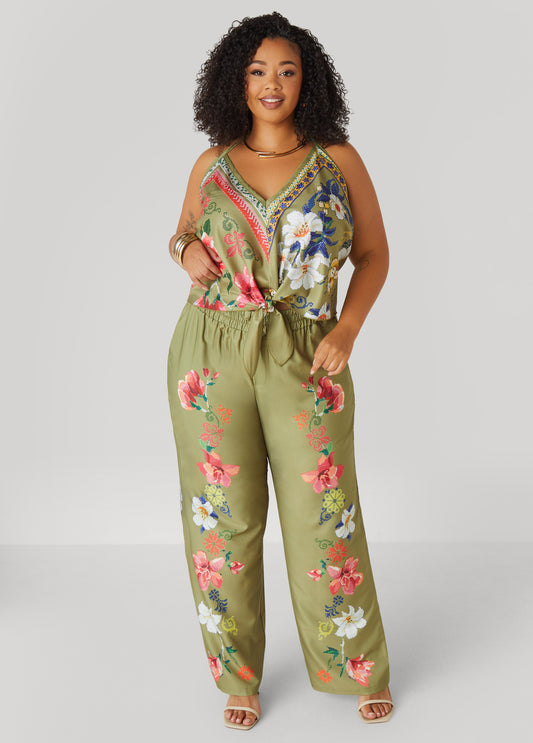 Plus Size Floral Wide Leg Pants