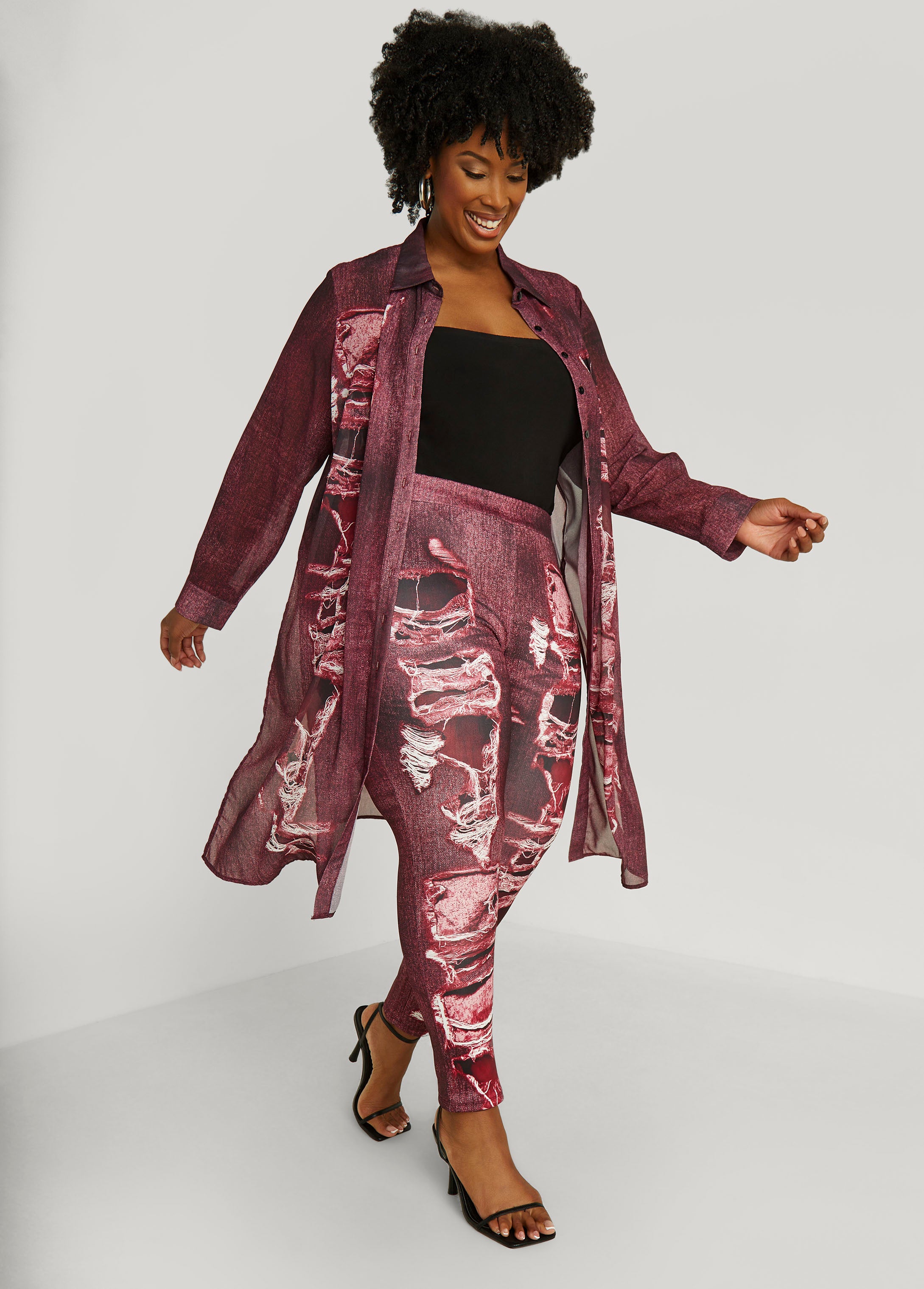 Plus Size Denim Print Leggings