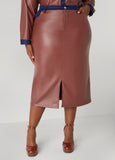 Denim Trimmed Faux Leather Skirt