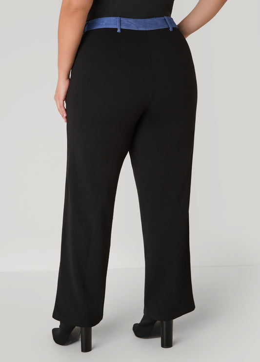Denim Paneled Straight Leg Pants