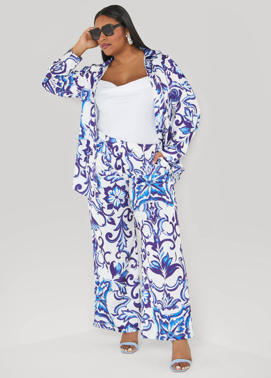 Floral Print Satin Wide Leg Pants