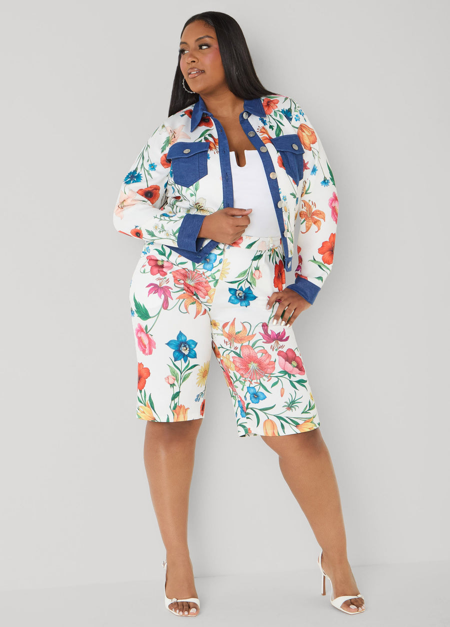 Pleated Floral Shorts