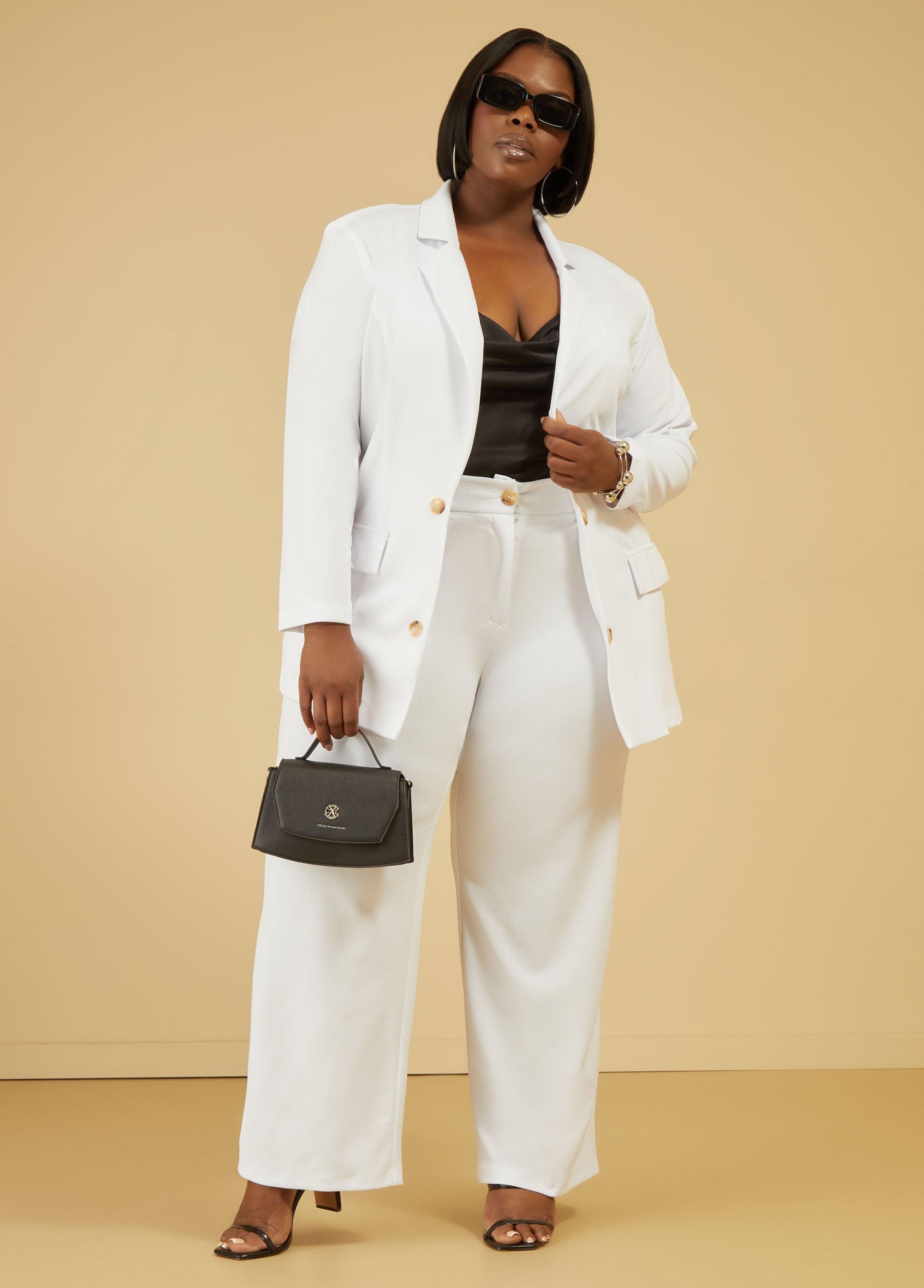 Plus Size Straight Leg Pants Suit Plus Size Trousers Two Piece Set