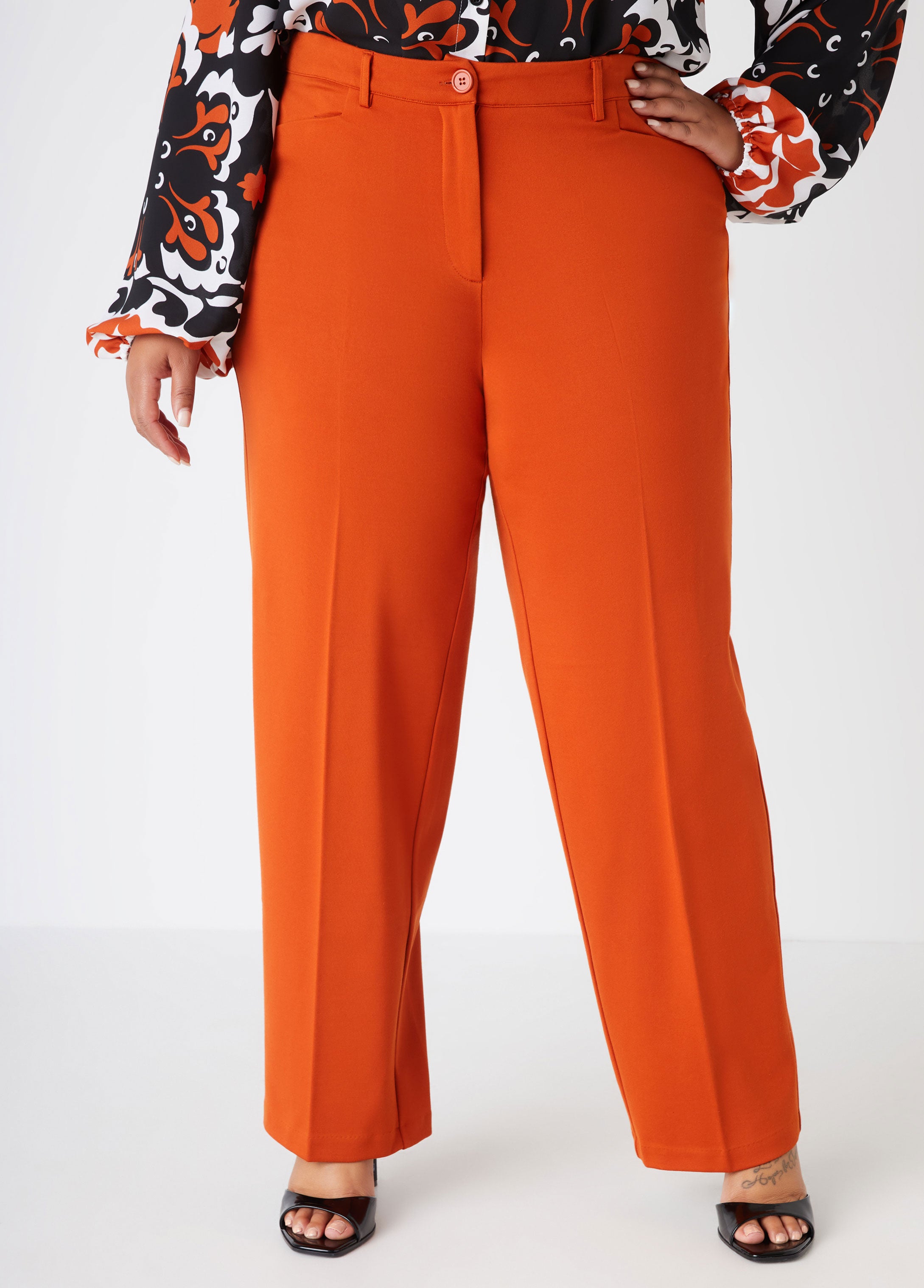 Plus Size High Rise Straight Leg Trousers Set Plus Size High
