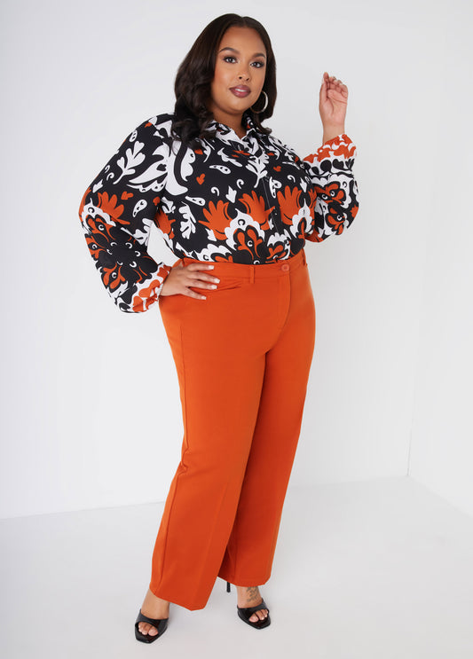 Plus Size High Rise Straight Leg Trousers Set Plus Size High