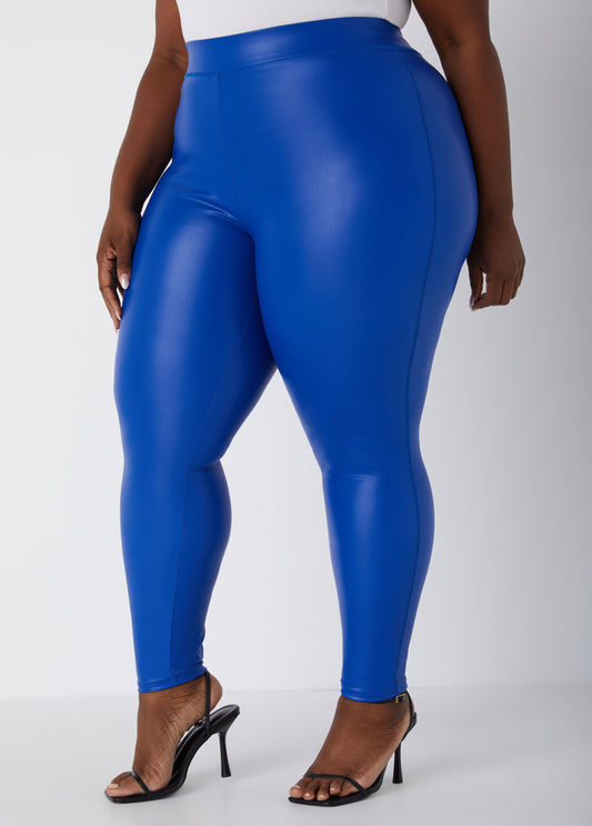 Plus Size Stylish High Rise Faux Leather Leggings High Waist Leggings