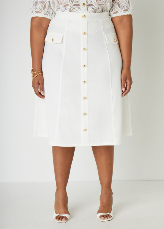 Button Embellished Midi Skirt