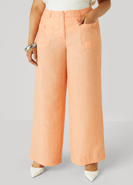 Plus Size Patch Pocket Slub Wide Leg Pants