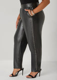 Studded Faux Leather Tapered Pants