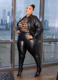 Plus Size Faux Leather Tapered Pants High Waist Joggers Matching Set
