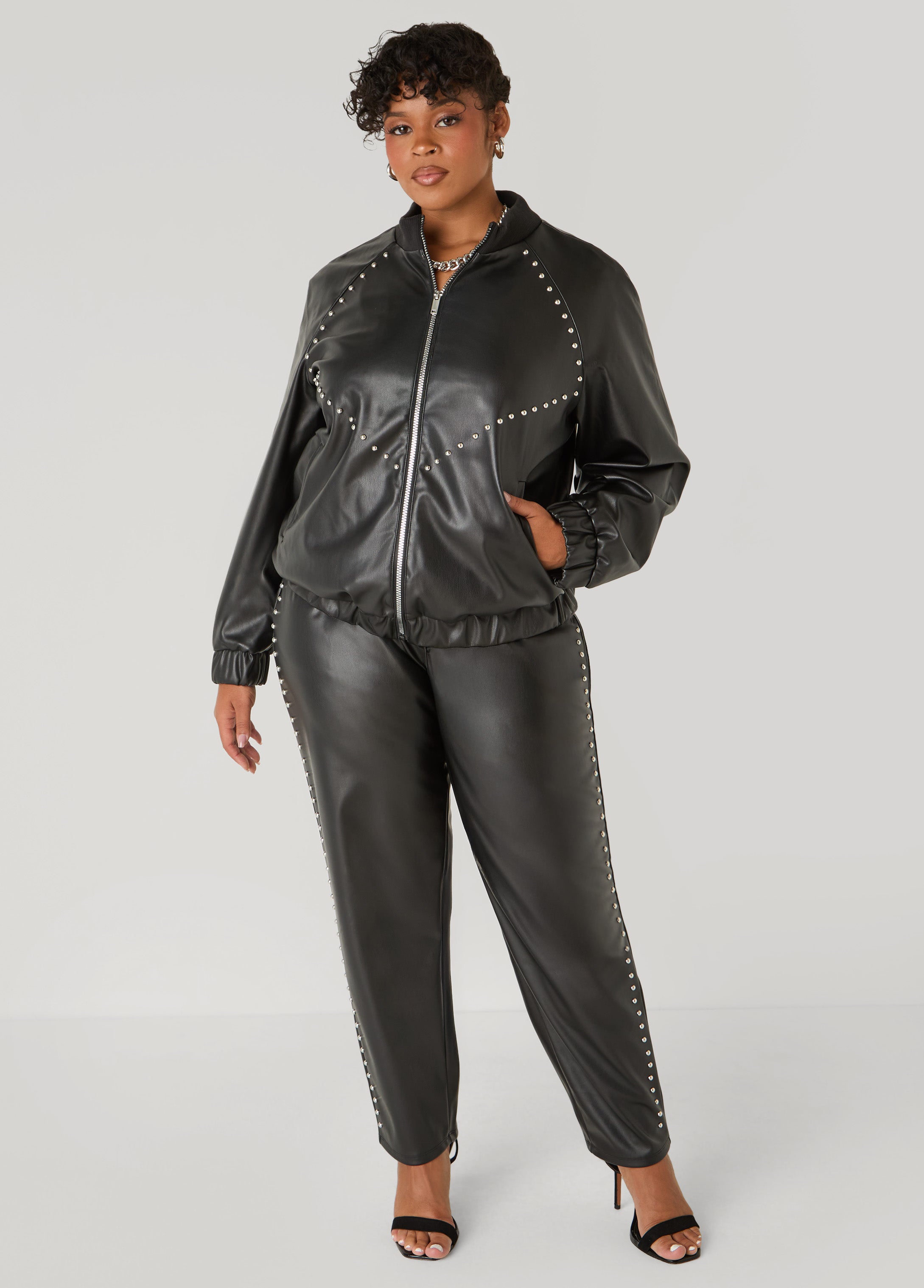 Plus Size Studded Faux Leather Tapered Pants