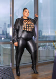 Plus Size Faux Leather Tapered Pants High Waist Joggers Matching Set