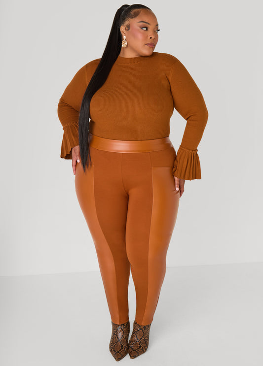 Faux Leather Paneled Leggings