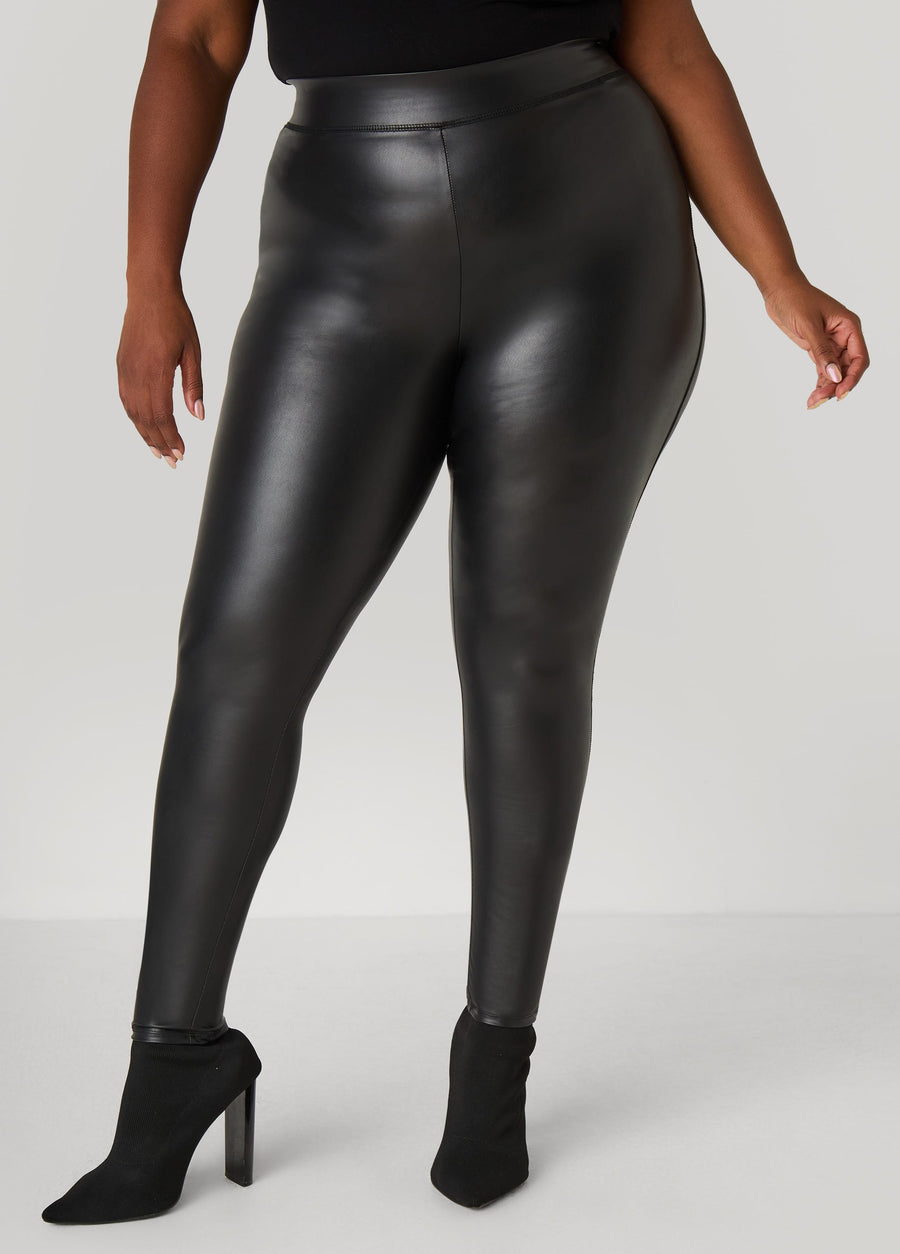 Plus Size Faux Leather Leggings High Waist Stylish Black Leather Pants