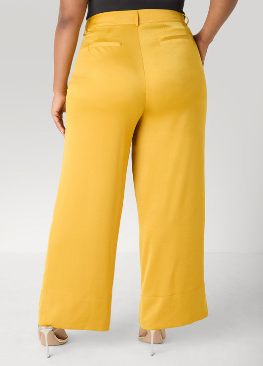 Pleated Satin Wide Leg Pants