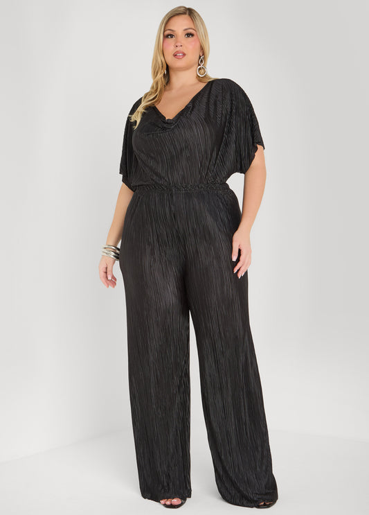 Plus Size Plisse Satin Wide Leg Pants